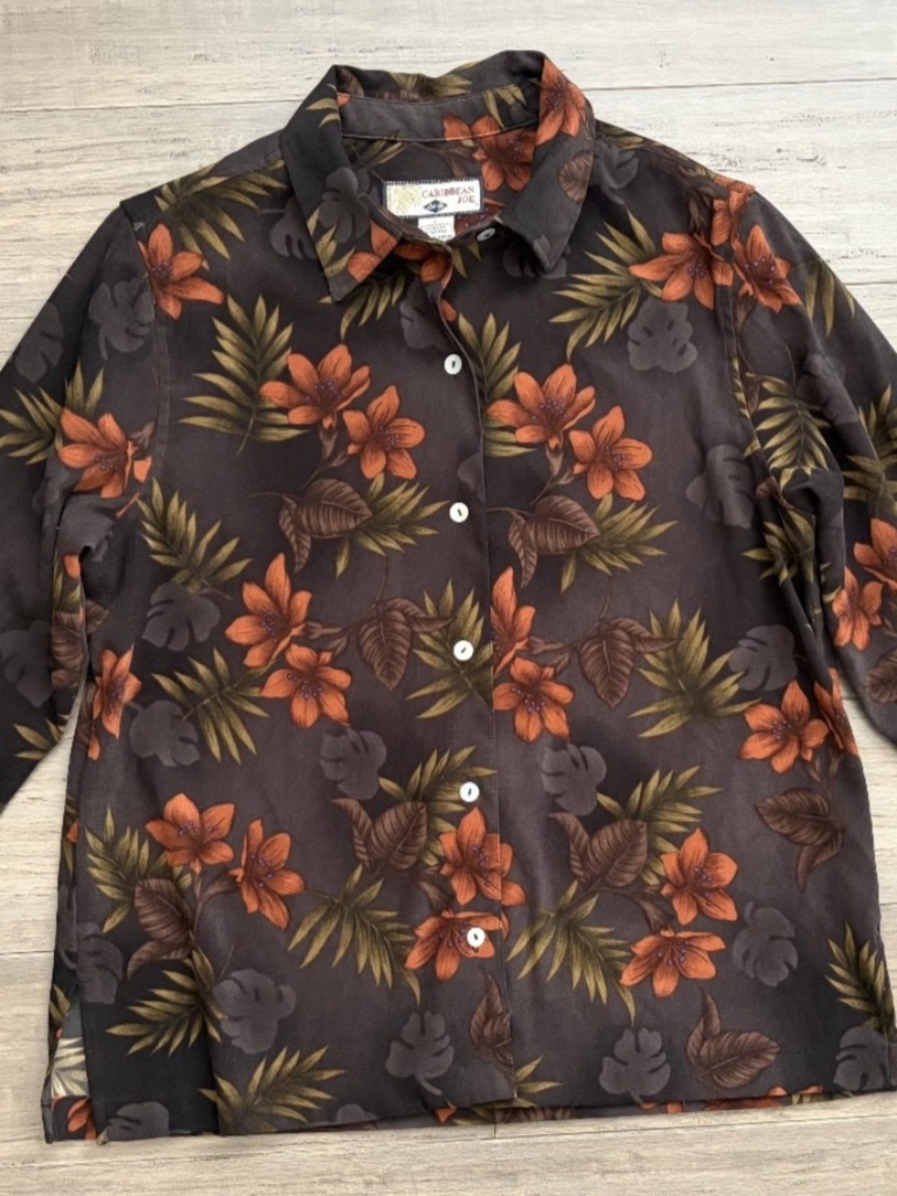 Caribbean Joe Women's Large Black Floral Shacket Button Up Long Sleeve Fall